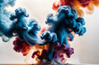 Colorful smoke with interesting dramatic backlighting on white background