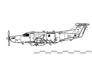 Wall Mural - Pilatus U-28A Draco, PC-12M Spectre. Reconnaissance aircraft for support special operations. Side view. Image for illustration and infographics.