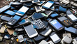 Heap of old waste smartphones