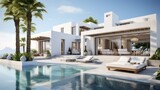 Fototapeta  - Luxury white hotel and resort mediterranean style. Generative AI