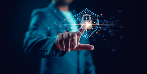Wall Mural - cybersecurity and privacy concepts to protect data. lock icon and internet network security technolo