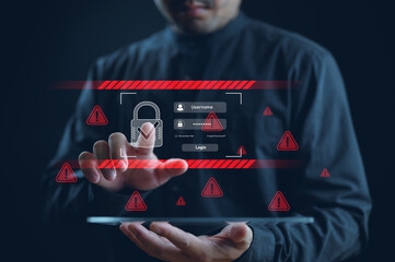 Wall Mural - system warning hacked alert, cyberattack computer network. cybersecurity vulnerability, data breach,