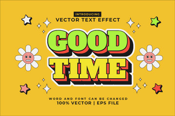 Wall Mural - Editable text effect Good Time 3d Cartoon Cute template style premium vector