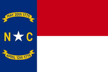 Flag of North Carolina official symbol of USA federal state. Full frame federal flag of North Carolina consisting of horizontal red stripe over white and vertical blue stripe vector illustration