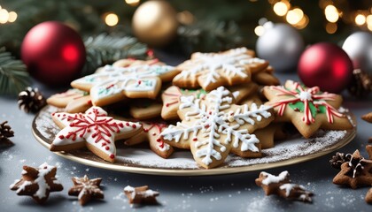 Poster - A plate of Christmas cookies with snowflakes and stars