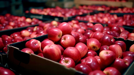 Apples in a food processing facility, clean and fresh in store . Generative AI