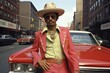 Fashionable Latino man in 1970s on city street