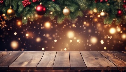 Sticker - A wooden bench with a Christmas tree in the background