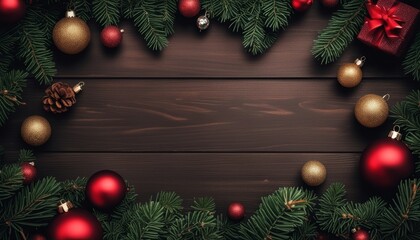 Sticker - A wooden table with christmas decorations on it