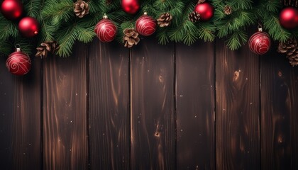 Wall Mural - A wooden fence with Christmas ornaments hanging on it