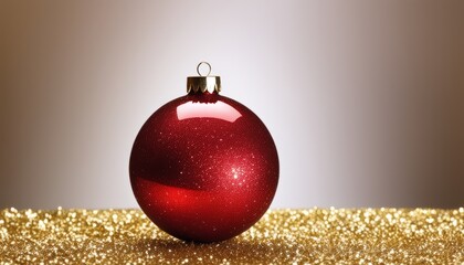 Wall Mural - A red ornament with a gold hook hangs against a gold background