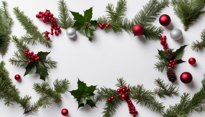 Wall Mural - A wreath made of holly, berries, and pinecones