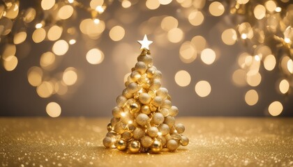 Sticker - A gold christmas tree with lights and ornaments