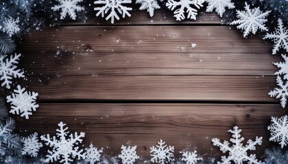 Poster - A wooden floor covered in snowflakes