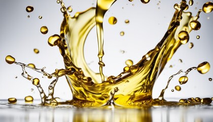 Wall Mural - A splash of yellow liquid, possibly oil, on a white background