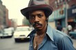 Fashionable Black man in 1970s on American city street