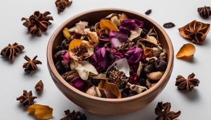 Wall Mural - A bowl of spices and herbs on a table