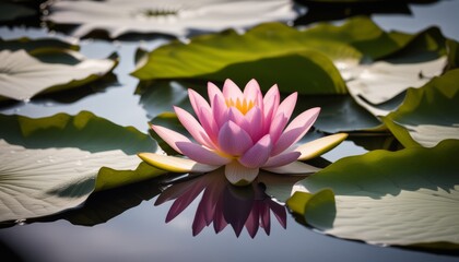 Sticker - A pink flower floating in a pond