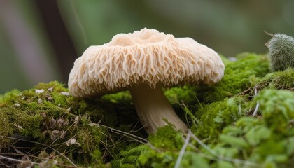 Sticker - A mushroom growing on a mossy rock