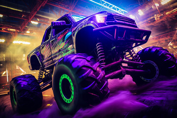 Wall Mural - Neon-Lit Monster Truck at Show