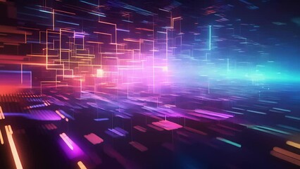 Wall Mural - a pulsating neon grid, interwoven with lines of code and data streams, evoking a world where artific