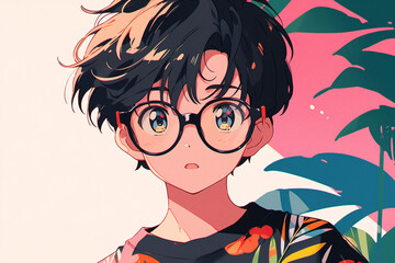 Beautiful cartoon boy anime avatar, young man portrait illustration