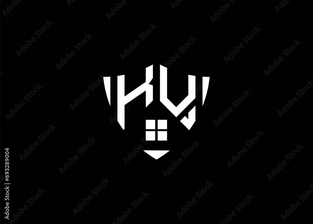 Real estate letter KV shield shape logo and house building vector ...