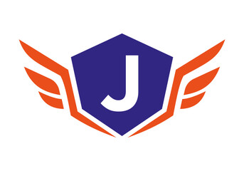 Wall Mural - Wing Logo On Letter J, Transport Wing Sign. Transportation Symbol