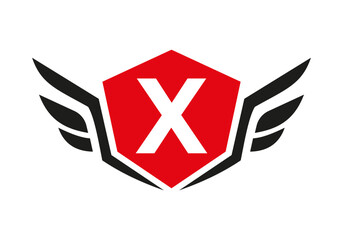 Wall Mural - Wing Logo On Letter X, Transport Wing Sign. Transportation Symbol