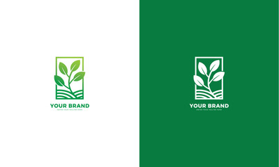 Wall Mural - Green plant logo, fertile land. Graphic design vector