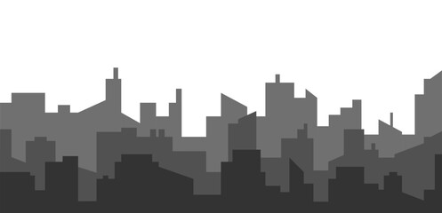 flat monochrome cityscape skyline building silhouette illustration vector decoration