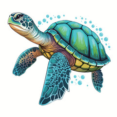 Wall Mural - Sea turtle on a white background. Vector illustration in cartoon style.