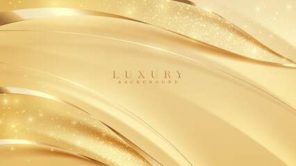 Wall Mural - Gold luxury background and elegant ribbon decorations with glitter light effects elements and bokeh.