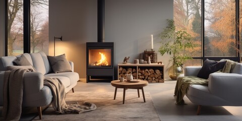 luxurious living room with free-standing wood burner and space for personal touch.