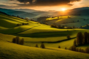 Poster - sunset over the mountains