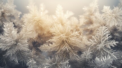 Poster - New Year and Christmas The branches of the Christmas tree are frozen with golden and white snowflakes.