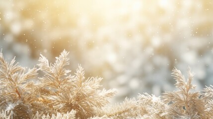 Poster - New Year and Christmas The branches of the Christmas tree are frozen with golden and white snowflakes.
