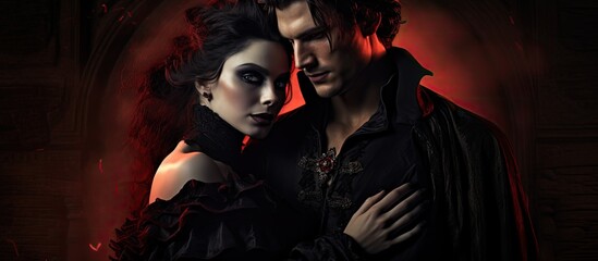 Fototapeta medieval-dressed vampire duo for halloween.