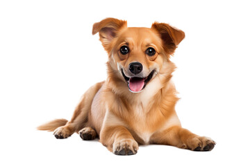 Cute fluffy portrait smile Puppy dog that looking at camera isolated on clear png background, funny moment, lovely dog, pet concept.