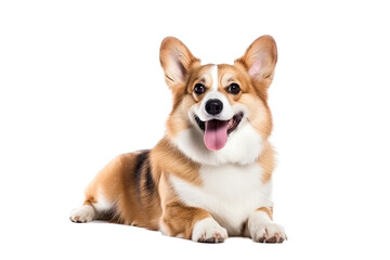 Wall Mural - Cute fluffy portrait smile Puppy dog that looking at camera isolated on clear png background, funny moment, lovely dog, pet concept.