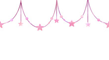 Pink Star Flag Bunting Watercolor Illustration Carnival Garland Birthday New Year Baby Shower Party Decoration Banner Colorful Boho Style Border Frame