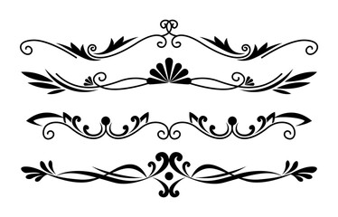 Black calligraphic ornamental element set