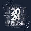 Frohes neues Jahr - Neujahrsgrüße 2024 - silberne Schrift auf schwarzem Hintergrund - deutscher Text 