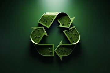 Wall Mural - 3d green recycle symbol isolated on the green background. ecology and environmental protection conce