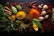 Spices and herbs banner background. Variety of spices.