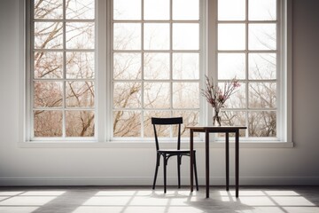 Wall Mural - Simple table and chair in a room with a big bright window.