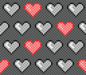 Sticker - The pixel seamless background with hearts.
