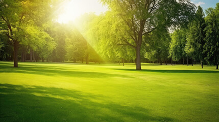 Wall Mural - sunset in the park green background