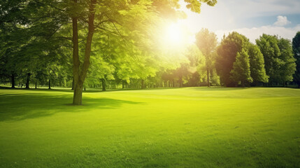 Wall Mural - sunset in the park green background