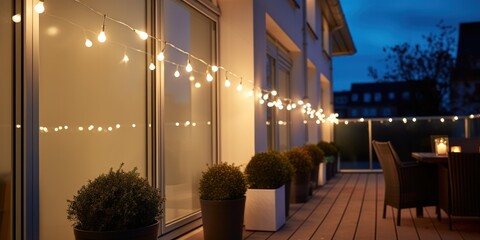 Wall Mural - String light on the house wall closeup 